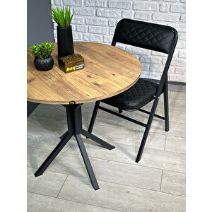 Saray Atlantik Çam Yuvarlak Mutfak Masası Yemek Masası Balkon Masası Metal Siyah Ayak 80 Cm