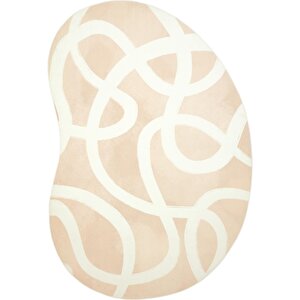 Agnes Bej Krem Asimetrik Halı Soyut Desen Oval Modern Halı Yumuşak Yıkanabilir İpeksi Halı 80x130 cm