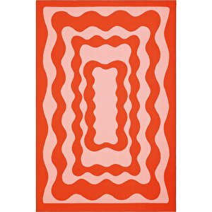 Agnes Turuncu Pembe Halı Retro Modern Dalgalı Desenli Yumuşak Halı Yıkanabilir İpeksi Halı 80x200 cm