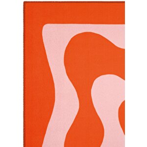 Cool Halı Agnes Turuncu Pembe Halı Retro Modern Dalgalı Desenli Yumuşak Halı Yıkanabilir İpeksi Halı