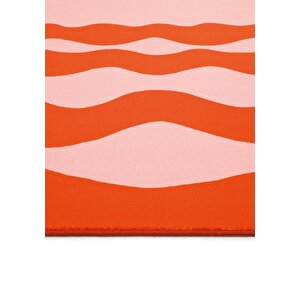 Cool Halı Agnes Turuncu Pembe Halı Retro Modern Dalgalı Desenli Yumuşak Halı Yıkanabilir İpeksi Halı