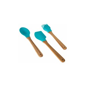 3'lü Bambu Saplı Silikon Kaşık -spatula-fırça Mutfak Seti