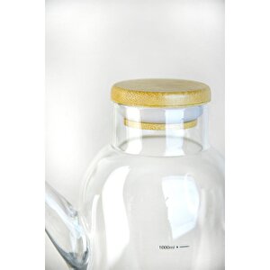 Alisa Bambu Kapaklı Silindir Borosilikat Yağlık - 1000 Ml