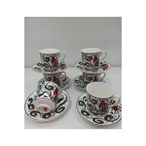 Porselen Çini Desenli 6'lı Fincan Takımı