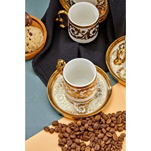 Lüks 6’lı Altın Yaldızlı Porselen Kahve Fincan Takımı – Şık & Özel Sunum & Hediyelik