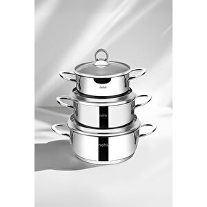 Silver 6 Parça Paslanmaz Çelik Mini Tencere Seti (12-14-16 Cm)