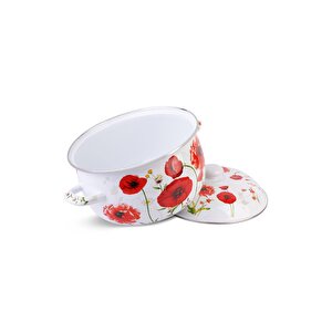 Emaye Güveç Çiçek Desenli Midi 3'lü Tencere Seti 16/18/20 Cm