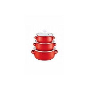 Emaye Mini 3'lü Tencere Seti 12/14/16 Cm Kırmızı