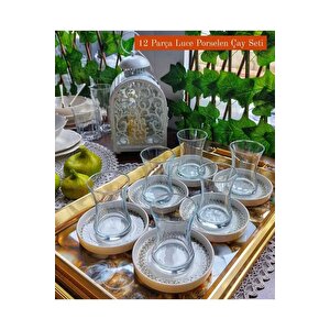 Luce 12 Parça Porselen Tabaklı 6 Kişilik Çay Seti-11141