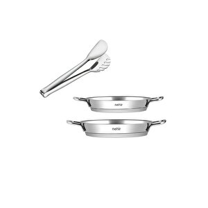 Silver Indüksiyonlu Ikili Çelik Kapaksız Omlet Sahan Set 18-20cm - Maşa Hediyeli