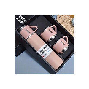 Paslanmaz Çelik Termos Renkli 3 Bardaklı 500 Ml Kutulu Set