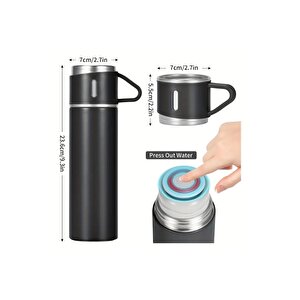 Paslanmaz Çelik Termos Renkli 3 Bardaklı 500 Ml Kutulu Set