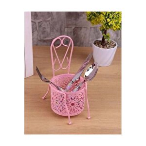 Sandalye Ferforje Pembe Beyaz Ikili Metal Kaşıklık