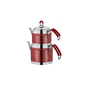 Mihrimah Dekorlu Kırmızı Demlik Çaydanlık Takımı 3,5 Litre