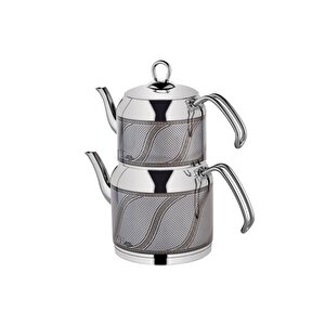 Enza Inox & Gri S Desen Büyük Boy Çaydanlık Takımı 157g