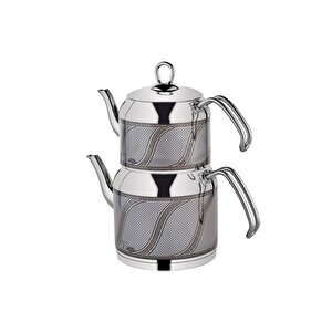 Enza Inox & Gri S Desen Orta Boy Çaydanlık Takımı 156g