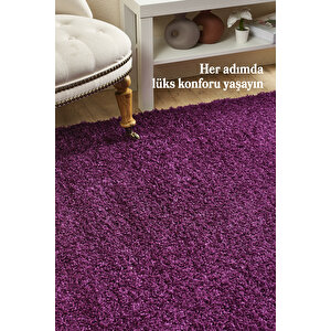 Modern Desenli Salon Halısı Lila Halı Peluş Halı Yıkanabilir Post Halı Kaymaz Taban Halı Oval Halı 80x80 cm