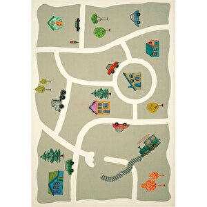Bonita Yeşil Araba Yolu Desenli Arabalı Halı Yıkanabilir Çocuk Halısı Yumuşak Bebek Halısı 160x230 cm