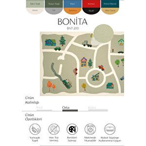 Bonita Yeşil Araba Yolu Desenli Arabalı Halı Yıkanabilir Çocuk Halısı Yumuşak Bebek Halısı 160x230 cm