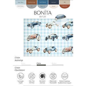 Bonita Mavi Damalı Halı Vintage Arabalı Bebek Çocuk Halısı Yıkanabilir Yumuşak İpeksi Halı 120x180 cm