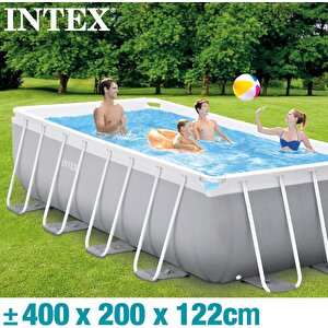 İntex 26790 Dikdörtgen Prefabrik Aile Havuzu 400x200x122cm Merdiven Ve 220v Filitreli Set