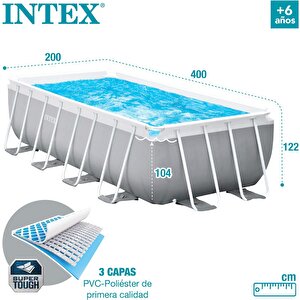 İntex 26790 Dikdörtgen Prefabrik Aile Havuzu 400x200x122cm Merdiven Ve 220v Filitreli Set