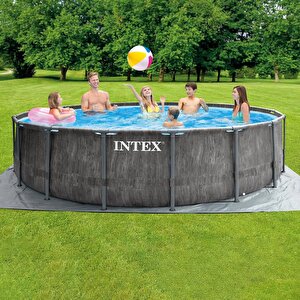 İntex 26742np Greywood Yuvarlak Prefabrik Aile Havuzu 457x122cm Filtre+merdiven+örtü Set