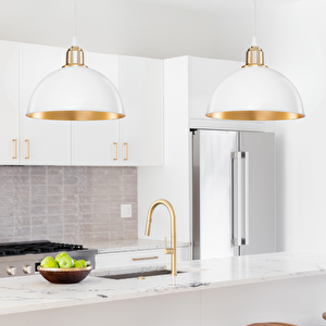Haus Yarım Küre Beyaz İçi Gold Abs Altın Kuka Süslü Sarkıt Mutfak Salon Avize Kafe Kuaför Aydınlatma