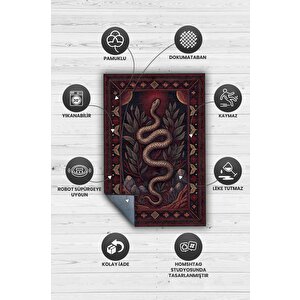 Homshtag Gotik Yılan Temalı Halı Kırmızı Siyah Renkli Oturma Odası Halısı Yılan Figürlü Halı