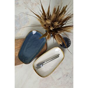 Shizen Mavi / Krem Tetra Kayık Tabak 28 Cm 2 Adet Q39-q44
