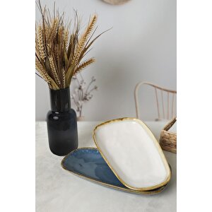 Shizen Mavi / Krem Tetra Kayık Tabak 28 Cm 2 Adet Q39-q44