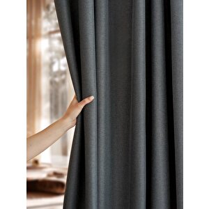 Deste Keten Karartma Fon Perde Antrasit Pilesiz 350x260 cm