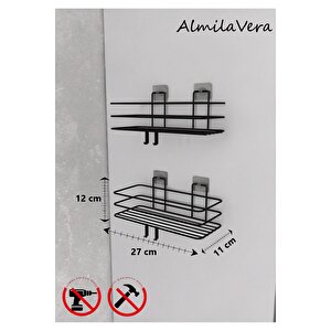 Vidalı Siyah Kancalı Banyo Rafı 2 Adet