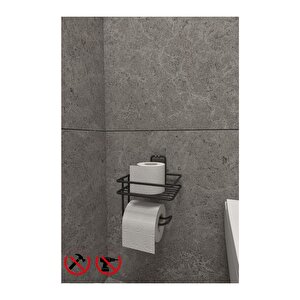 Siyah Güçlü Yapışkanlı Yedek Raflı Tuvalet Kağıtlık Banyo Düzenleyici