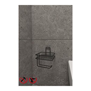 Siyah Güçlü Yapışkanlı Yedek Raflı Tuvalet Kağıtlık Banyo Düzenleyici