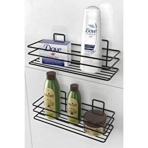 Yapışkanlı Siyah 2 Adet Banyo Mutfak Rafı Çok Amaçlı Raf