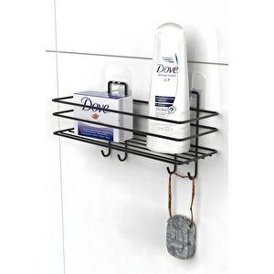 Yapışkanlı 4 Kancalı Banyo Rafı Mat Siyah Banyo Şampuanlık Duşakabin Duş Askısı