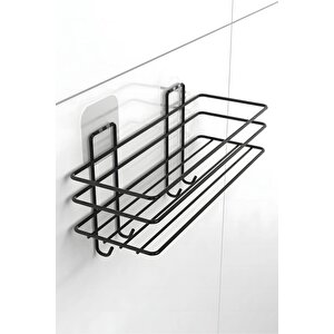 Yapışkanlı 4 Kancalı Banyo Rafı Mat Siyah Banyo Şampuanlık Duşakabin Duş Askısı