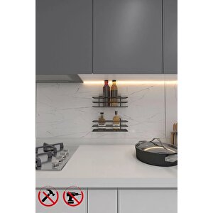 Siyah Yapışkanlı Çok Amaçlı Banyo Mutfak Rafı Düzenleyici Raf 2 Adet