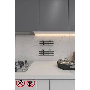 Siyah Yapışkanlı Çok Amaçlı Banyo Mutfak Rafı Düzenleyici Raf 2 Adet