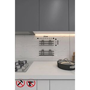 Siyah Yapışkanlı Çok Amaçlı Banyo Mutfak Rafı Düzenleyici Raf 2 Adet