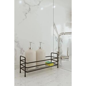 Siyah Ayaklı Banyo Mutfak Rafı Siyah Metal Baharatlık Standı Tezgah Üstü Metal Banyo Düzenleyici