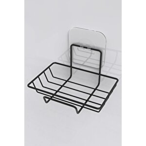 Siyah Yapışkanlı Metal Kancalı Raf Ve Sabunluk Seti Banyo Ve Mutfak Rafı