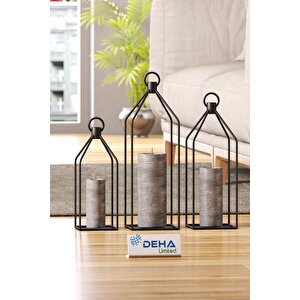 Metal Kafes 3’lü Set Mumluk Fener Dekoratif Mumluk Ferforje Şamdan