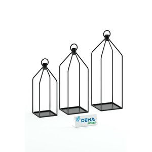 Metal Kafes 3’lü Set Mumluk Fener Dekoratif Mumluk Ferforje Şamdan