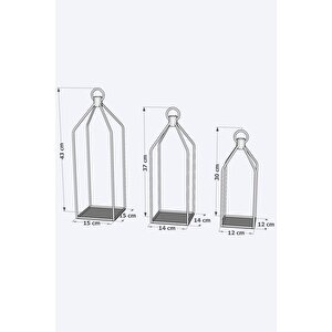 Metal Kafes 3’lü Set Mumluk Fener Dekoratif Mumluk Ferforje Şamdan