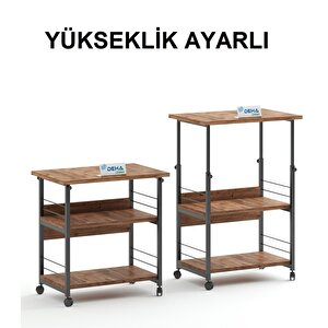 Çok Amaçlı Yükseklik Ayarlı Frenli Tekerlekli 3 Katlı Mutfak Fırınlık Kahve Masası  Yazıcı Sehpası Servis Standı