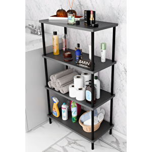 Çevir Kur Kolay Kurulum 4 Katlı Banyo Rafı | Metal Gövdeli Çok Amaçlı Organizer Stand Banyo Dolabı Antrasit