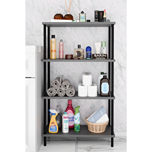 Çevir Kur Kolay Kurulum 4 Katlı Banyo Rafı | Metal Gövdeli Çok Amaçlı Organizer Stand Banyo Dolabı Antrasit