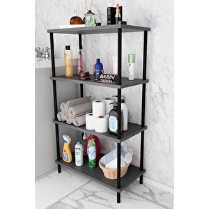 Çevir Kur Kolay Kurulum 4 Katlı Banyo Rafı | Metal Gövdeli Çok Amaçlı Organizer Stand Banyo Dolabı Antrasit